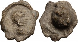 Leads from Ancient World. Roman Empire. Contantine I (?) (307-337).Conical PB Seal. On the face: Laureate, draped and cuirassd bust right. Cf. Leukel ...