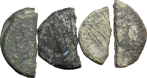 Roman Republic. Multiple lot of four (4) unclassified AE halved coins, including...