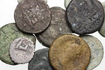 Roman Republic and Roman Empire. Multiple lot of twelve (12) unclassified coins, mostly AE, including Antonius Balbus AR Denarius. AR/AE.