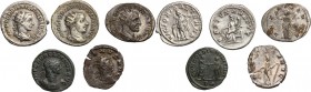 Roman Empire. From Gordian to Aurelian. Multiple lot of five (5) Antoniniani. Including Gordian (2), Trebonianus Gallus, Gallienus and Aurelian. AR/BI...