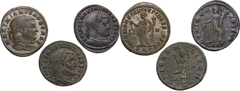 Roman Empire. Time of Tetrarchy. Multiple lot of three (3) AE Folles of Maximian...