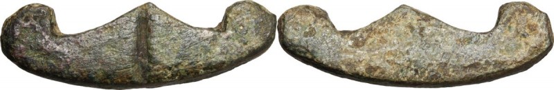 Varia romana. AE bronze decorations, pelta shaped, 3rd century AD. AE. g. 14.81 ...