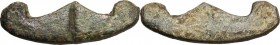 Varia romana. AE bronze decorations, pelta shaped, 3rd century AD. AE. g. 14.81 41.5 x 13 mm. Good VF.