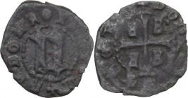Genoese Colonies. Niccolò Gattilusio (1459-1462). BI Denaro. Metelino mint. Lunardi G18. Cf. Schl. pl. XVII, 13. BI. g. 0.78 mm. 15.00 RR. Good VF.
