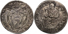 Ancona. Gregorio XIII (1572-1585), Ugo Boncompagni. Testone. CNI 212 e 219 var. M. 231 var. Dubbini-Mancinelli pp. 157-158 (11° tipo, var. l). Berm. 1...