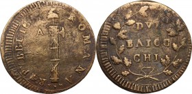 Ancona. Repubblica Romana (1798-1799). Due Baiocchi senza sigle. CNI 41. M. 26. Bruni -. AE. g. 15.04 mm. 35.00 RR. qSPL.