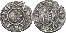 Arezzo. Guglielmo degli Ubertini (1267-1289). Grosso agontano. CNI 1/5 (Guido Tarlati). MIR 11. AG. g. 2.21 mm. 22.00 RR. Piccola mancanza del tondell...