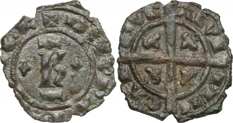 Brindisi o Messina. Carlo I d'Angiò (1266 -1282). Denaro con K circondata da due...