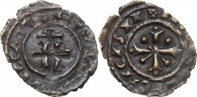 Brindisi o Messina. Carlo I d'Angiò (1266 -1282). Denaro con K traversata da sbarra e sormontata da Ω. Sp. 38. MIR 345. MI. g. 0.39 mm. 16.50 RR. Bel ...