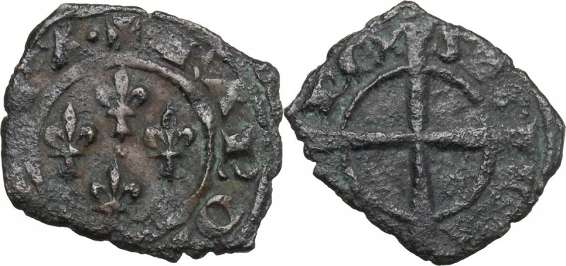 Brindisi o Messina. Carlo I d'Angiò (1266 -1282). Denaro con quattro gigli. Sp. ...