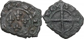Brindisi o Messina. Carlo I d'Angiò (1266 -1282). Denaro con quattro gigli. Sp. 41. MIR 348. MI. g. 0.82 mm. 15.70 R. BB+/BB.