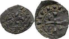 Messina o Brindisi. Carlo I d'Angiò (1266-1282). Denaro con giglio. Sp. -. Cf. Cagiati 3 bis. MI. g. 0.50 mm. 17.00 RR. Variante inedita con gigli inq...
