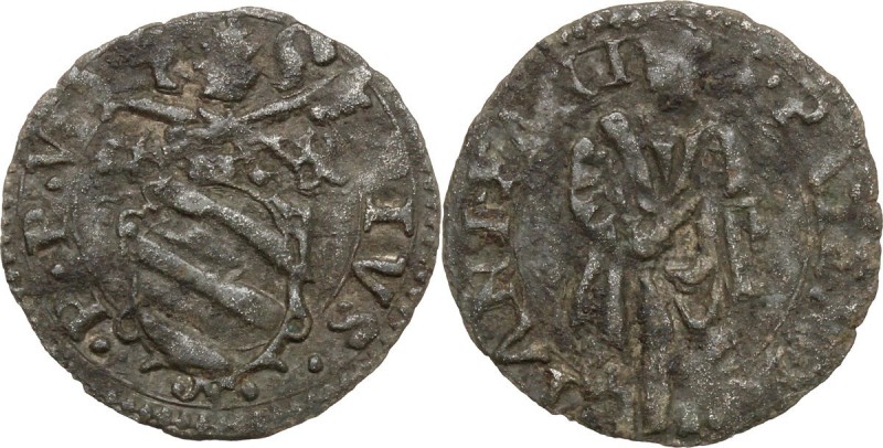 Fano. Pio V (1566-1572), Antonio Michele Ghislieri. Quattrino. CNI 5. M. 55. Ber...