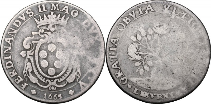 Livorno. Ferdinando II de' Medici (1621-1670). Mezza pezza della rosa 1665. CNI ...