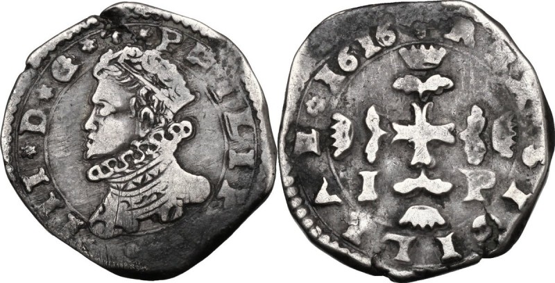 Messina. Filippo III (1598-1621). Da 3 tarì 1616, sigle I P. Sp. 55. MIR 346/10....