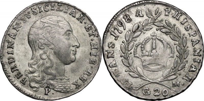 Napoli. Ferdinando IV di Borbone (1759-1816). Tarì 1798, sigle M/A P. P/R 87. MI...