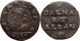 Venezia. Monetazione per la Dalmazia e l'Albania. Gazzetta. Decreto del 20 febbraio 1710. CNI tav. XXXIV, 7. Paol. 797. AE. g. 4.11 mm. 26.00 qBB.
