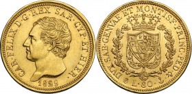 Carlo Felice (1821-1831). 80 lire 1829 Genova. Pag. 33. Mont. 15. Fried. 1133. AU. mm. 33.00 R. SPL+.