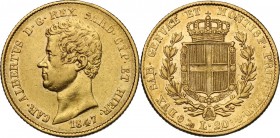 Carlo Alberto (1831-1849). 20 Lire 1847 Genova. Pag. 204. Mont. 76. AU. mm. 21.00 BB/BB+.