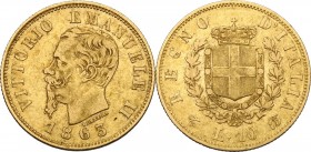 Vittorio Emanuele II, Re d'Italia (1861-1878). 10 Lire 1863. Pag. 477. Mont. 155. AU. mm. 18.50 BB.