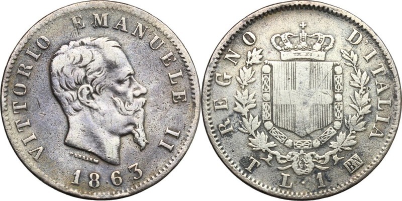 Vittorio Emanuele II, Re d'Italia (1861-1878). Lira 1863 Torino. Pag. 515. Mont....