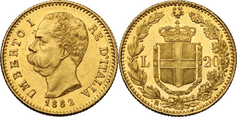 Umberto I (1878-1900). 20 Lire 1882. Pag. 578. Mont. 16. AU. mm. 21.00 SPL+.