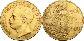 Vittorio Emanuele III (1900-1943). 50 lire 1911. Pag. 656. Mont. 34. Fried. 25. AU. mm. 28.00 SPL+/qFDC.