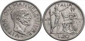 Vittorio Emanuele III (1900-1943). 20 lire 1927 A. VI. Pag. 672. Mont. 65. AG. mm. 35.50 NC. qSPL.