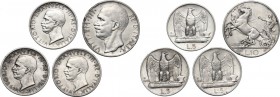 Vittorio Emanuele III (1900-1943). Lotto di quattro monete: 10 Lire 1928 e 5 Lire 1928 (2) e 1929. Pag. 693, 711 e 712. Mont. 91, 121 e 123. AG. mm. 2...