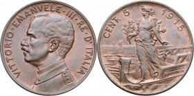 Vittorio Emanuele III (1900-1943). 5 centesimi 1915. Pag. 896. Mont. 365. CU. mm. 25.00 qFDC.