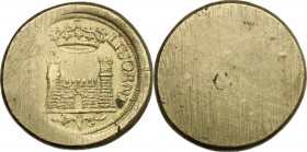 Livorno. Peso del tollero, inizi XVIII sec. Ottone. g. 27.17 mm. 33.50 RR. SPL.