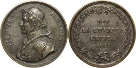 Pio IX (1846-1878), Giovanni Mastai Ferretti. Medaglia fusa per la Guardia Civica, 1847. D/ PIO IX PON MAS. Busto a sinistra con berrettino, mozzetta ...