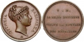 Hortense Eugénie Cécile Bonaparte (1783-1837), regina d'Olanda. Medaglia per la visita alla zecca (1808). D/ ΟΡΤΗΣΙΑ ΒΑΣΙΛΙΣΣΑ. Testa laureata a destr...