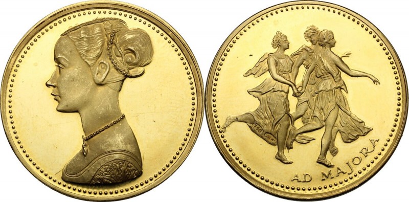 Medaglia tributo con dama del Pollaiolo, XX secolo. AU. g. 13.57 mm. 32.60 Oro 7...