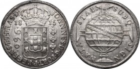 Brazil. Joao VI (1816-1826) as Regent. 960 reis 1815 B, Bahia mint. KM 307.1. AR. g. 26.82 mm. 40.50 Overstruck on a 8 reales (?) EF.