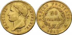 France. Napoleon I (1805-1814), Emperor. 20 Francs 1812 A, Paris mint. Fried. 511. Gad. 1025. AV. mm. 21.00 VF.