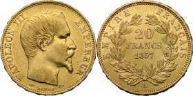 France. Napoleon III (1852-1870). 20 Francs 1857 A, Paris mint. Fried. 573. Gad. 1061. AV. mm. 21.00 VF/Good VF.