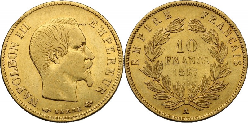France. Napoleon III (1852-1870). 10 Francs 1857 A, Paris mint. Fried. 576a. Gad...