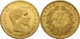 France. Napoleon III (1852-1870). 10 Francs 1857 A, Paris mint. Fried. 576a. Gad. 1014. AV. mm. 19.00 VF.