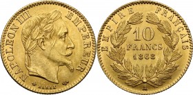 France. Napoleon III (1852-1870). 10 Francs 1868 A, Paris mint. Fried. 586. Gad. 1015. AV. mm. 19.00 Scratches on obverse, otherwise EF.