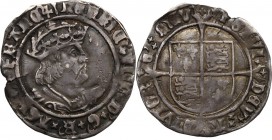 Great Britain. Henry VIII (1509-1547). Groat, London mint. S. 2337E. North 1797. AR. g. 2.69 mm. 25.50 Hair-line flan crack and graffito on obverse. V...