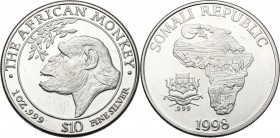 Somalia. 10 Dollars 1998. AR. g. 31.13 mm. 40.70 PROOF.