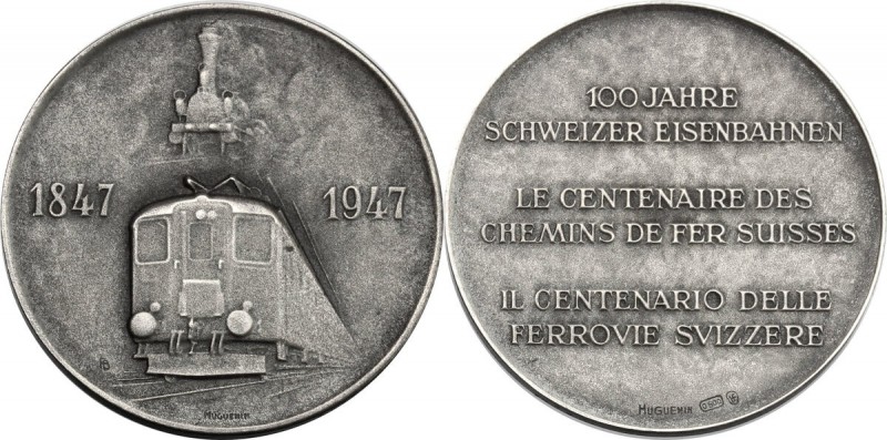 Switzerland. Schweizer Eisenbahnen. Medal 1947 celebrating the centenary of Swis...
