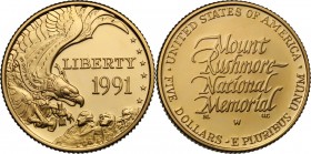 USA. 5 dollars 1991, 50th anniversary of Mt. Rashmore monument. Fried. 201. AV. g. 8.31 mm. 21.00 PROOF.