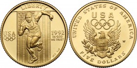 USA. 5 dollars 1992, Olympic games. Fried. 202. AV. g. 8.35 mm. 21.00 PROOF.