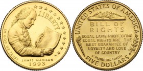 USA. 5 dollars 1993, Madison with Bill of Rights. Fried. 204. AV. g. 8.36 mm. 21.00 PROOF.