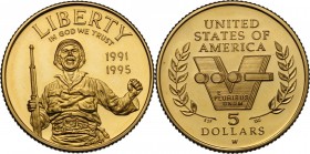 USA. 5 dollars nd (1993), 50th anniversary of Worl War II. Fried. 205. AV. g. 8.35 mm. 21.00 PROOF.