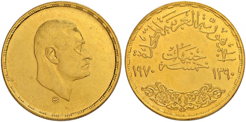 ÄGYPTEN
Vereinigte Arabische Republik, 1958-1971. 5 Pounds 1970 (1390 AH). 26.0...