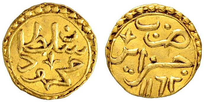 ALGERIEN
Mahmud I. 1143-1168 AH (1730-1754). 1/4 Sultani 1162 AH (1748), Jaza'i...
