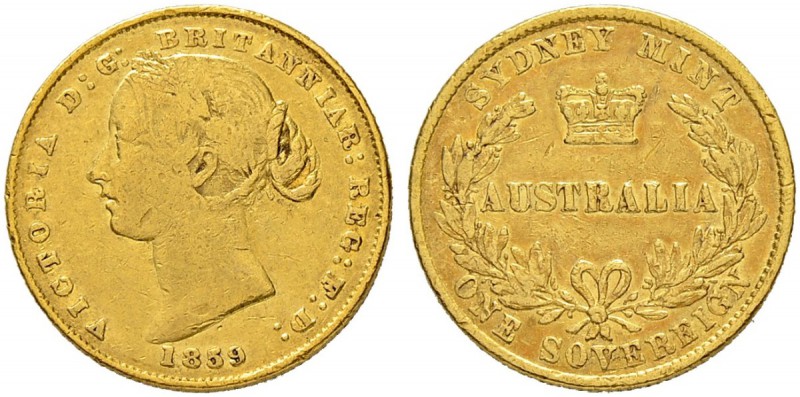 AUSTRALIEN
Victoria, 1837-1901. Sovereign 1859, Sydney. 7.90 g. Schl. 811. Fr. ...